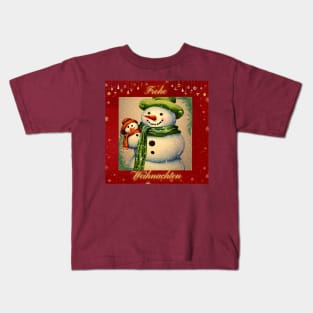 Frohe Weihnachten von Schneemann und Schneebaby Kids T-Shirt